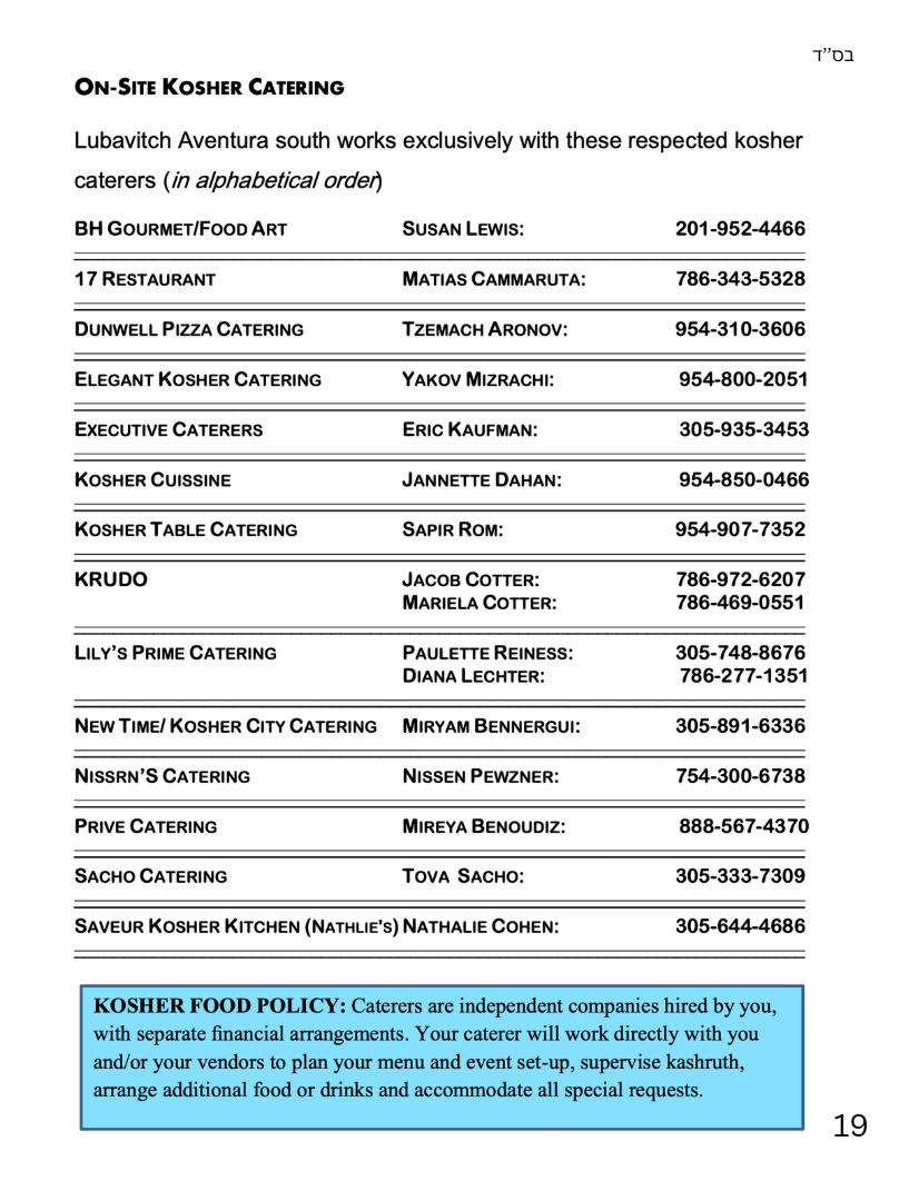 Kosher Catering List